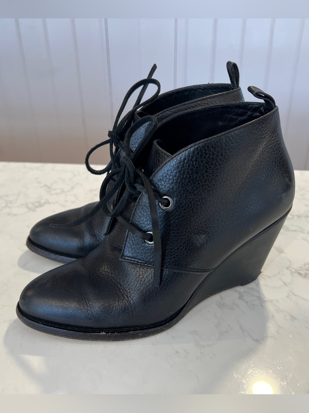 Cole Haan Women's Black Leather Lace-Up Wedge Booties